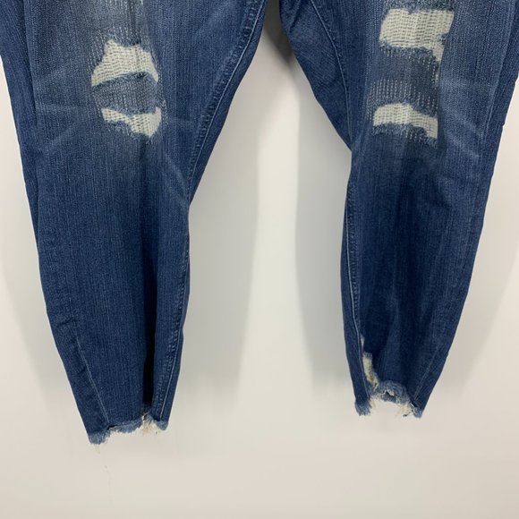 Torrid Jeans Bombshell Skinny Blue Distressed Denim Premium Stretch Raw Hem - Picture 6 of 12